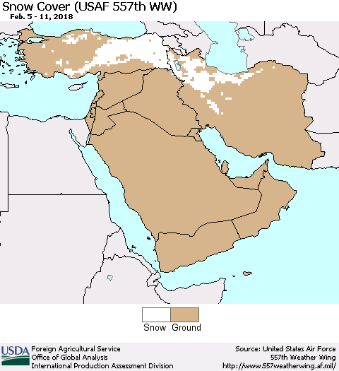 Middle East and Turkey Snow Cover (USAF 557th WW) Thematic Map For 2/5/2018 - 2/11/2018