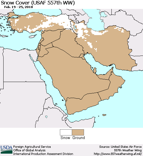 Middle East and Turkey Snow Cover (USAF 557th WW) Thematic Map For 2/19/2018 - 2/25/2018