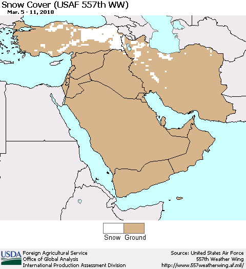 Middle East and Turkey Snow Cover (USAF 557th WW) Thematic Map For 3/5/2018 - 3/11/2018