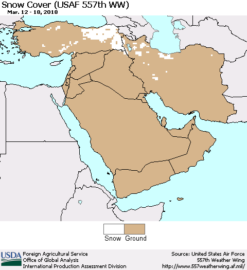 Middle East and Turkey Snow Cover (USAF 557th WW) Thematic Map For 3/12/2018 - 3/18/2018