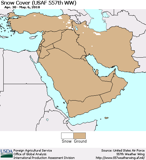 Middle East and Turkey Snow Cover (USAF 557th WW) Thematic Map For 4/30/2018 - 5/6/2018