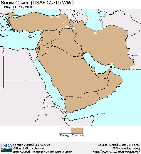 Middle East and Turkey Snow Cover (USAF 557th WW) Thematic Map For 5/14/2018 - 5/20/2018