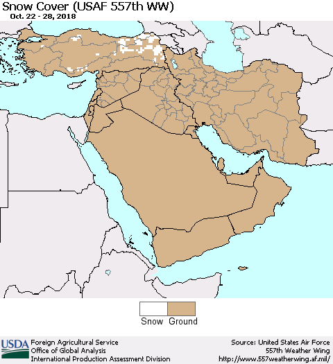 Middle East and Turkey Snow Cover (USAF 557th WW) Thematic Map For 10/22/2018 - 10/28/2018