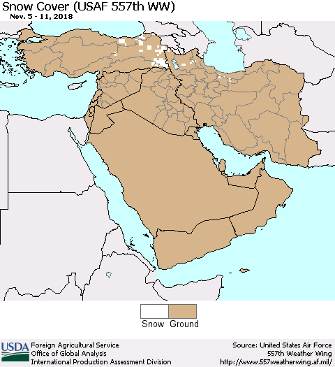Middle East and Turkey Snow Cover (USAF 557th WW) Thematic Map For 11/5/2018 - 11/11/2018
