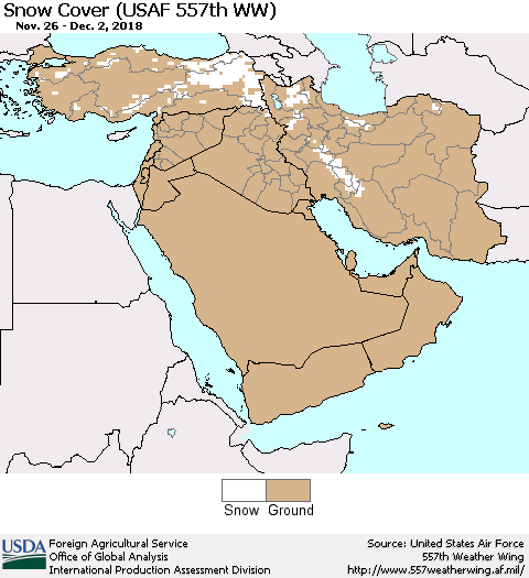 Middle East and Turkey Snow Cover (USAF 557th WW) Thematic Map For 11/26/2018 - 12/2/2018