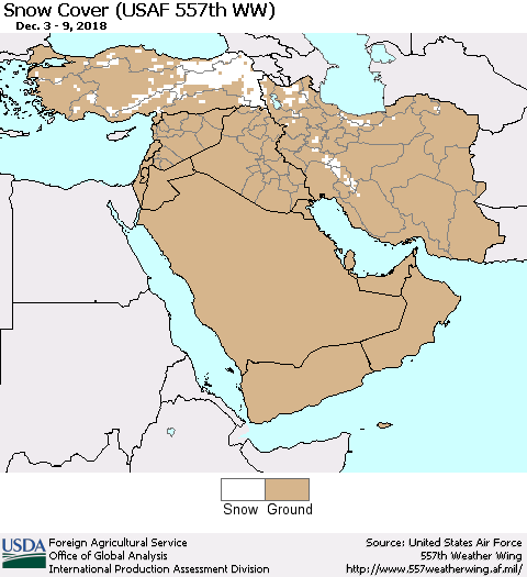 Middle East and Turkey Snow Cover (USAF 557th WW) Thematic Map For 12/3/2018 - 12/9/2018