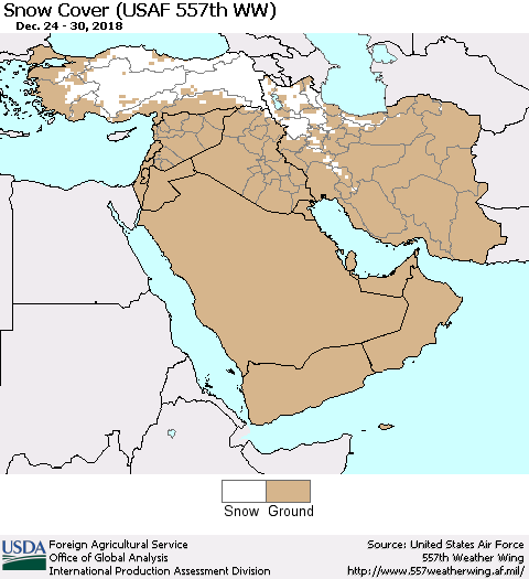 Middle East and Turkey Snow Cover (USAF 557th WW) Thematic Map For 12/24/2018 - 12/30/2018