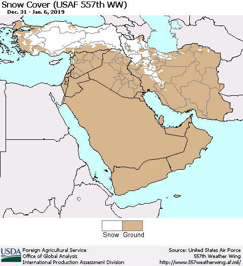 Middle East and Turkey Snow Cover (USAF 557th WW) Thematic Map For 12/31/2018 - 1/6/2019