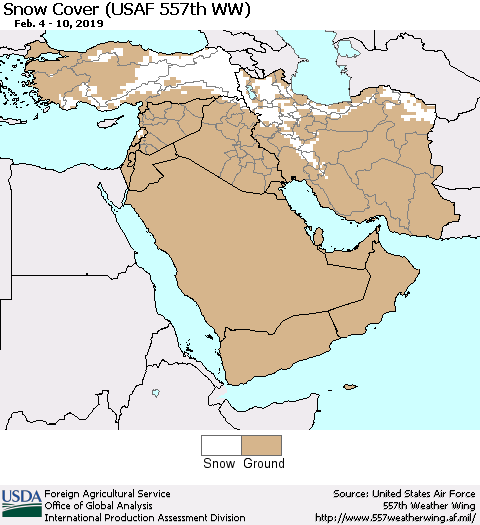 Middle East and Turkey Snow Cover (USAF 557th WW) Thematic Map For 2/4/2019 - 2/10/2019
