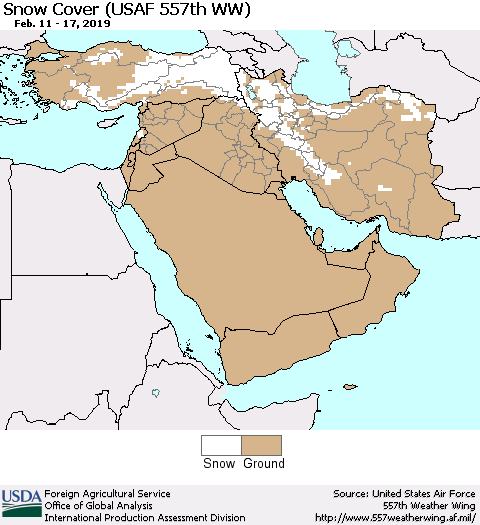 Middle East and Turkey Snow Cover (USAF 557th WW) Thematic Map For 2/11/2019 - 2/17/2019