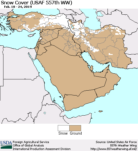 Middle East and Turkey Snow Cover (USAF 557th WW) Thematic Map For 2/18/2019 - 2/24/2019