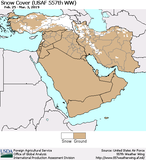 Middle East and Turkey Snow Cover (USAF 557th WW) Thematic Map For 2/25/2019 - 3/3/2019
