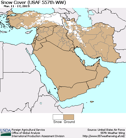 Middle East and Turkey Snow Cover (USAF 557th WW) Thematic Map For 3/11/2019 - 3/17/2019