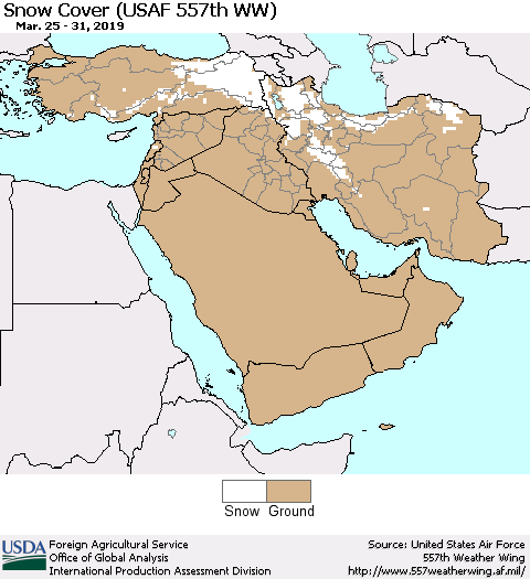 Middle East and Turkey Snow Cover (USAF 557th WW) Thematic Map For 3/25/2019 - 3/31/2019