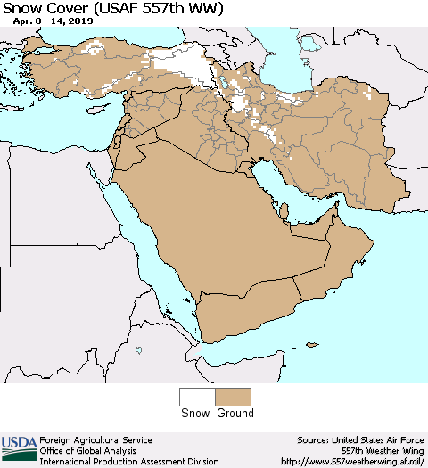 Middle East and Turkey Snow Cover (USAF 557th WW) Thematic Map For 4/8/2019 - 4/14/2019