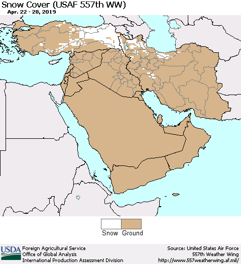 Middle East and Turkey Snow Cover (USAF 557th WW) Thematic Map For 4/22/2019 - 4/28/2019