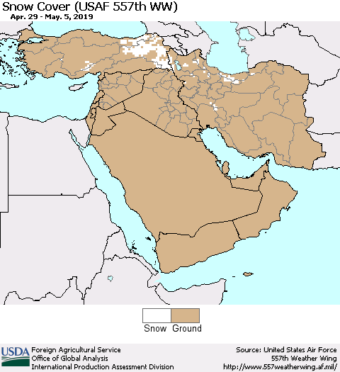 Middle East and Turkey Snow Cover (USAF 557th WW) Thematic Map For 4/29/2019 - 5/5/2019