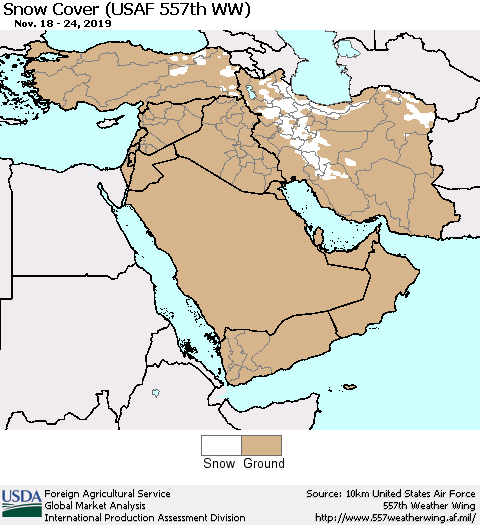 Middle East and Turkey Snow Cover (USAF 557th WW) Thematic Map For 11/18/2019 - 11/24/2019