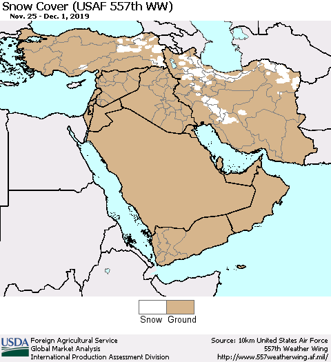 Middle East and Turkey Snow Cover (USAF 557th WW) Thematic Map For 11/25/2019 - 12/1/2019