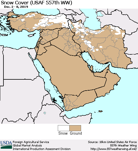 Middle East and Turkey Snow Cover (USAF 557th WW) Thematic Map For 12/2/2019 - 12/8/2019