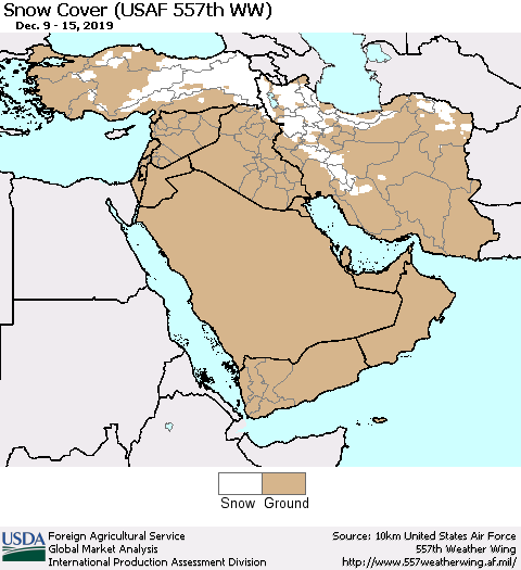Middle East and Turkey Snow Cover (USAF 557th WW) Thematic Map For 12/9/2019 - 12/15/2019