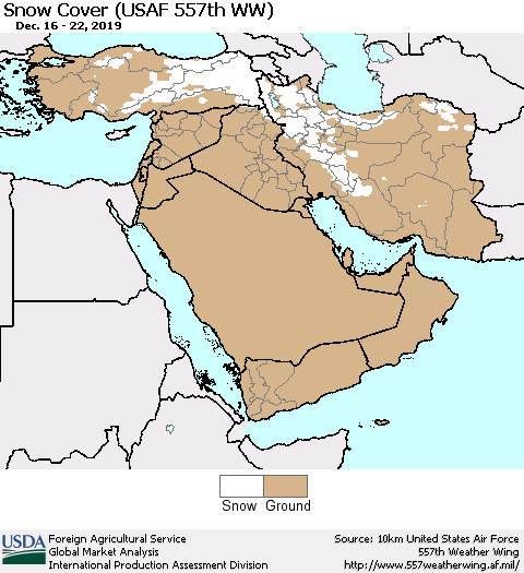 Middle East and Turkey Snow Cover (USAF 557th WW) Thematic Map For 12/16/2019 - 12/22/2019