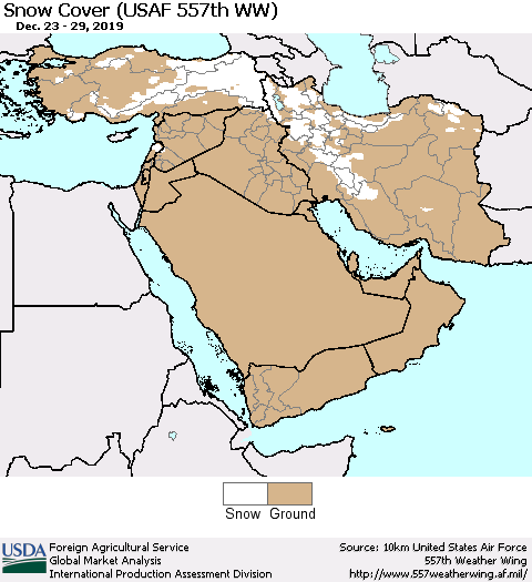 Middle East and Turkey Snow Cover (USAF 557th WW) Thematic Map For 12/23/2019 - 12/29/2019