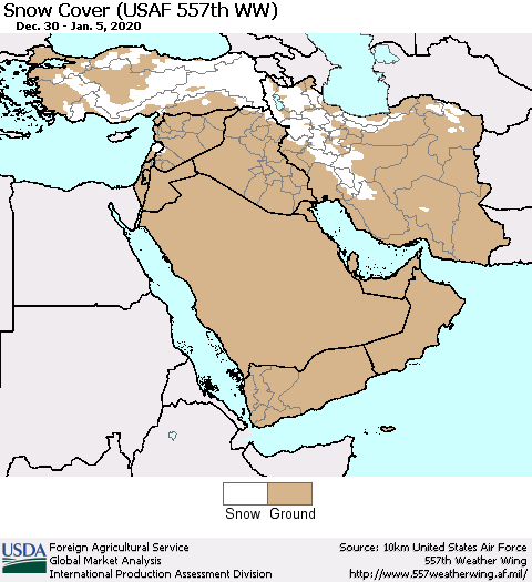 Middle East and Turkey Snow Cover (USAF 557th WW) Thematic Map For 12/30/2019 - 1/5/2020