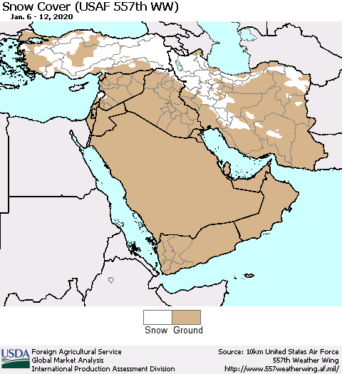 Middle East and Turkey Snow Cover (USAF 557th WW) Thematic Map For 1/6/2020 - 1/12/2020