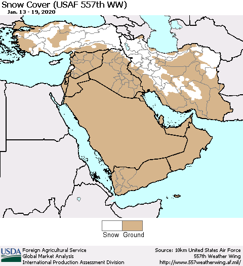 Middle East and Turkey Snow Cover (USAF 557th WW) Thematic Map For 1/13/2020 - 1/19/2020