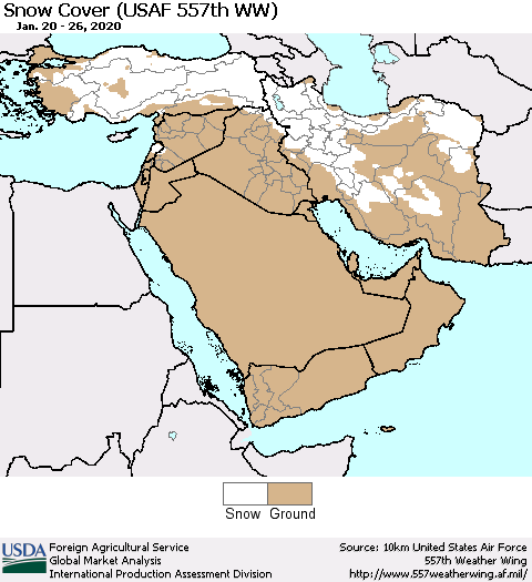 Middle East and Turkey Snow Cover (USAF 557th WW) Thematic Map For 1/20/2020 - 1/26/2020