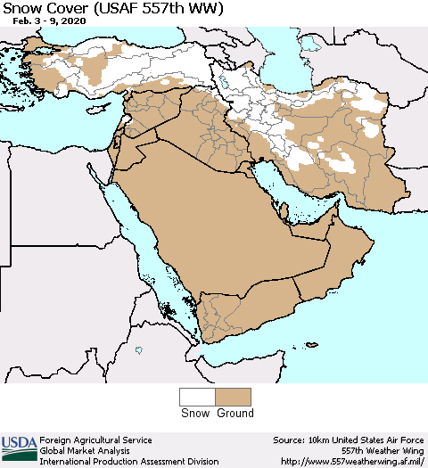 Middle East and Turkey Snow Cover (USAF 557th WW) Thematic Map For 2/3/2020 - 2/9/2020