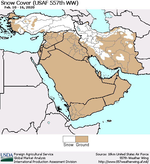 Middle East and Turkey Snow Cover (USAF 557th WW) Thematic Map For 2/10/2020 - 2/16/2020