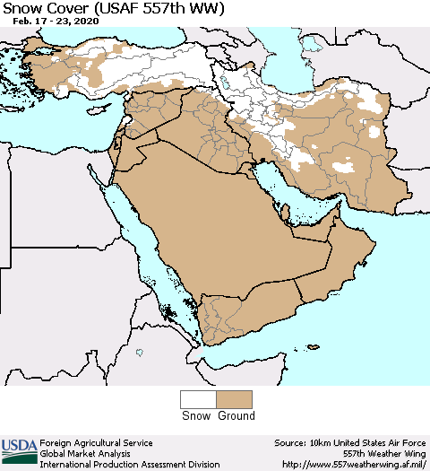 Middle East and Turkey Snow Cover (USAF 557th WW) Thematic Map For 2/17/2020 - 2/23/2020