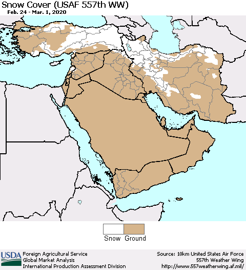 Middle East and Turkey Snow Cover (USAF 557th WW) Thematic Map For 2/24/2020 - 3/1/2020