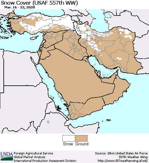 Middle East and Turkey Snow Cover (USAF 557th WW) Thematic Map For 3/16/2020 - 3/22/2020