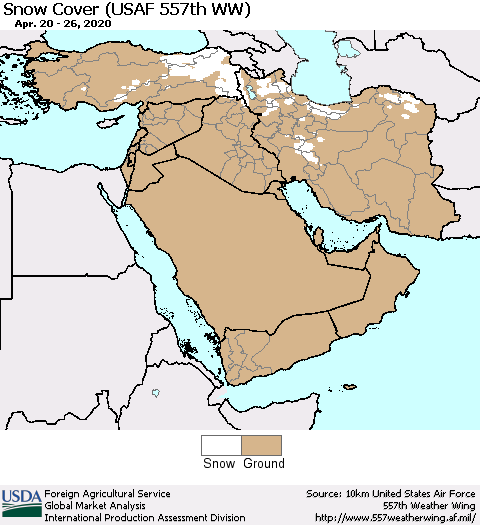 Middle East and Turkey Snow Cover (USAF 557th WW) Thematic Map For 4/20/2020 - 4/26/2020