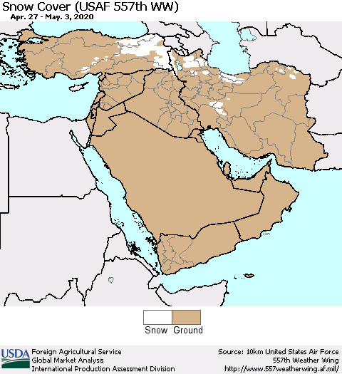 Middle East and Turkey Snow Cover (USAF 557th WW) Thematic Map For 4/27/2020 - 5/3/2020