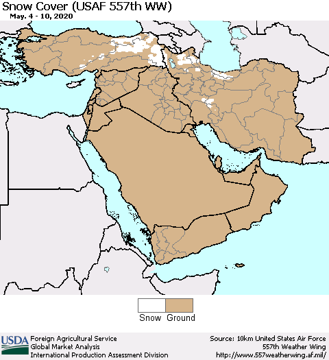 Middle East and Turkey Snow Cover (USAF 557th WW) Thematic Map For 5/4/2020 - 5/10/2020
