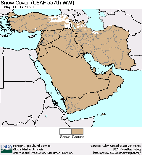 Middle East and Turkey Snow Cover (USAF 557th WW) Thematic Map For 5/11/2020 - 5/17/2020