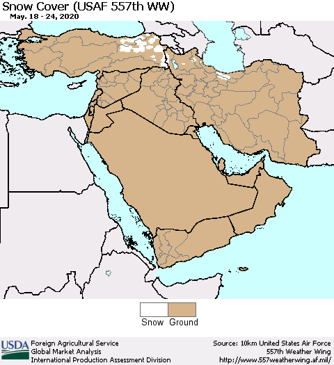 Middle East and Turkey Snow Cover (USAF 557th WW) Thematic Map For 5/18/2020 - 5/24/2020