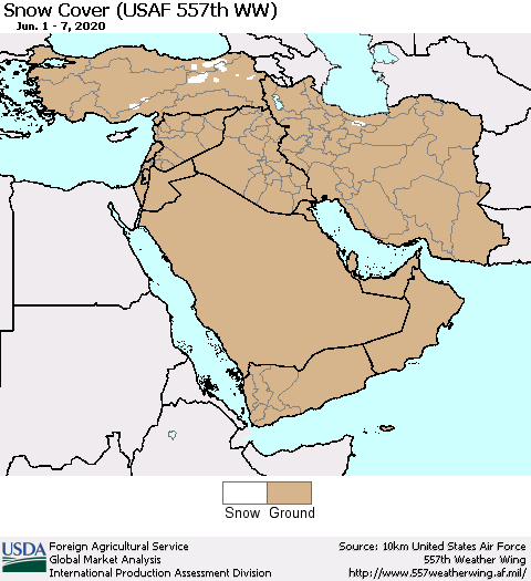 Middle East and Turkey Snow Cover (USAF 557th WW) Thematic Map For 6/1/2020 - 6/7/2020