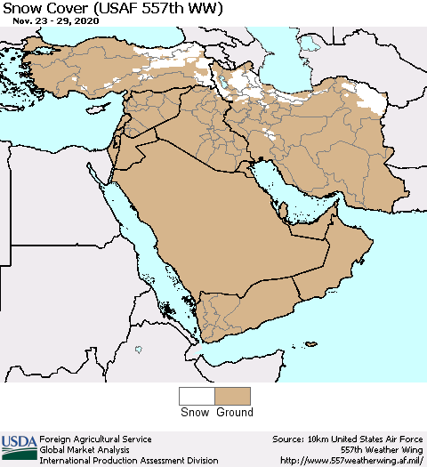 Middle East and Turkey Snow Cover (USAF 557th WW) Thematic Map For 11/23/2020 - 11/29/2020