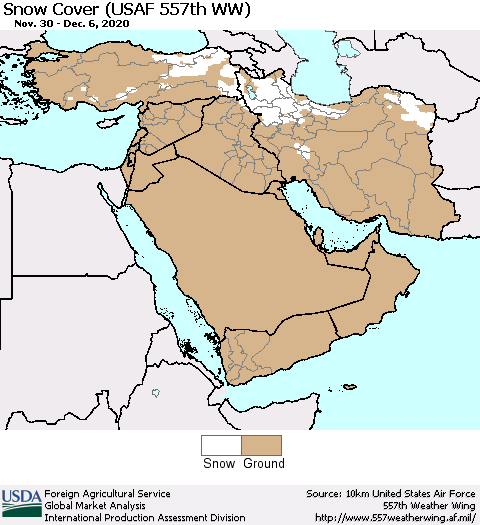 Middle East and Turkey Snow Cover (USAF 557th WW) Thematic Map For 11/30/2020 - 12/6/2020