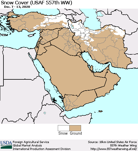 Middle East and Turkey Snow Cover (USAF 557th WW) Thematic Map For 12/7/2020 - 12/13/2020