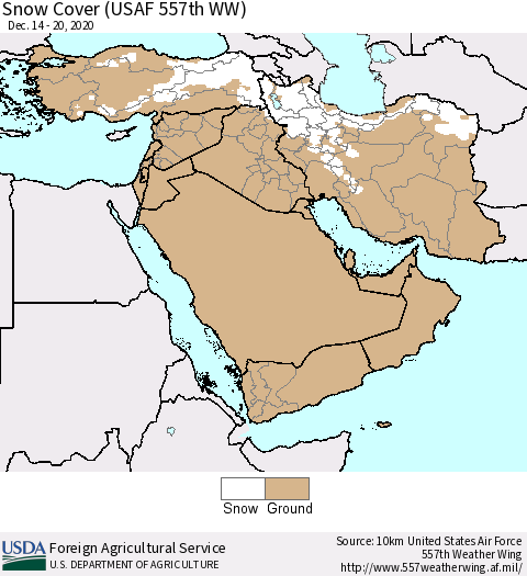 Middle East and Turkey Snow Cover (USAF 557th WW) Thematic Map For 12/14/2020 - 12/20/2020