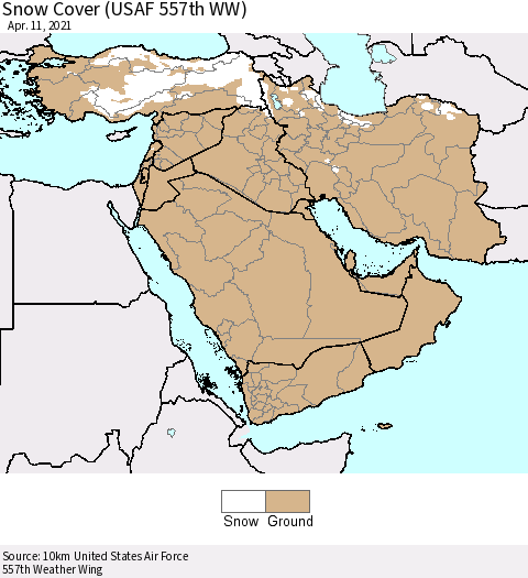Middle East and Turkey Snow Cover (USAF 557th WW) Thematic Map For 4/5/2021 - 4/11/2021