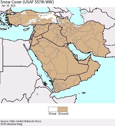 Middle East and Turkey Snow Cover (USAF 557th WW) Thematic Map For 4/12/2021 - 4/18/2021