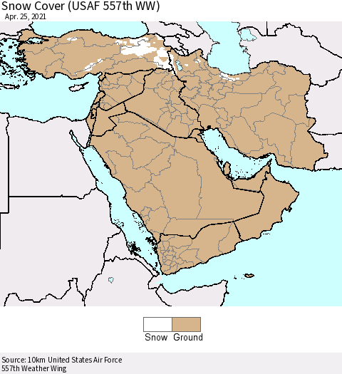 Middle East and Turkey Snow Cover (USAF 557th WW) Thematic Map For 4/19/2021 - 4/25/2021