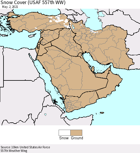 Middle East and Turkey Snow Cover (USAF 557th WW) Thematic Map For 4/26/2021 - 5/2/2021